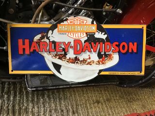 Rare Vintage Porcelain 1933 Harley - Davidson Dealers Sign Veribrite Signs