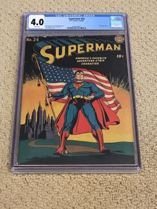 Superman 24 Cgc 4.  0 With Rare White Pages (classic Flag Cover - 1943),