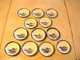 12 Rare Antique Royal Doulton Lambeth Flow Blue Butter Patts In Norfolk Pattern