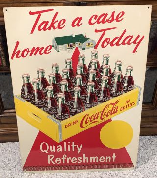 Coca Cola “take A Case Home Today” Red Carpet & Coke Case 1959 Vintage Sign - Rare