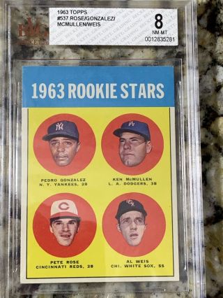 1963 Topps Pete Rose Rookie Card 537 Beckett Grading Services 8 Rare