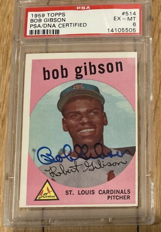1959 Topps 514 Bob Gibson Psa 6 Dna Certified Autograph Hof Rc Rare Beauty