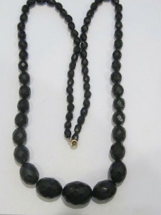 Rare Early Faceted Graduated Black Bakelite Bead Necklace 34 " Long