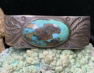Museum Quality Early,  Rare 1920’s Sterling Silver & Turquoise Cuff Bracelet