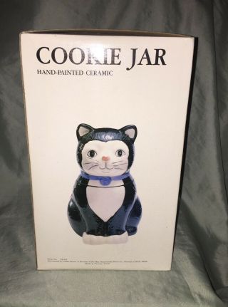 Rare Vintage Black And White Cute Cat With Blue Collar Cookie Jar Discontinued
