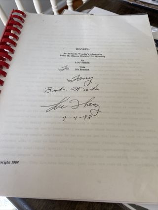 Lou Thesz Autograph Signed 1995 Hooker: An Authentic Wrestler 