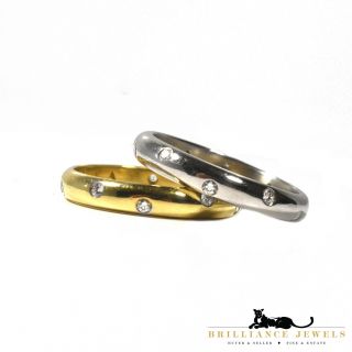Rare Tiffany & Co.  Set Of 2 Etoile Band Rings In Yellow Gold,  Platinum & Diamond