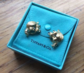 Rare Tiffany & Co.  18k Gold & Sapphires Earrings " Leaf & Flower " Vintage 10267