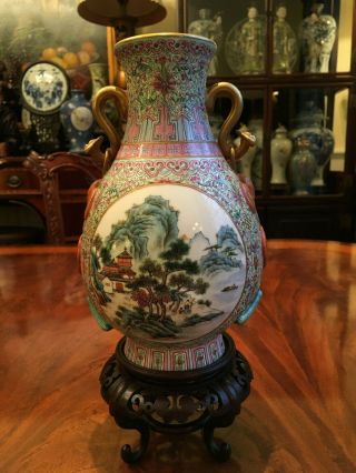 A Rare Chinese Antique Famille Rose Porcelain Vase,  Qianlong Mark.