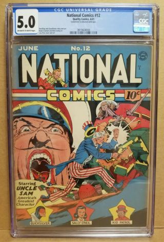 National Comics 12 Cgc 5.  0 Classic Lou Fine Uncle Sam Cover Quality 1941 Rare