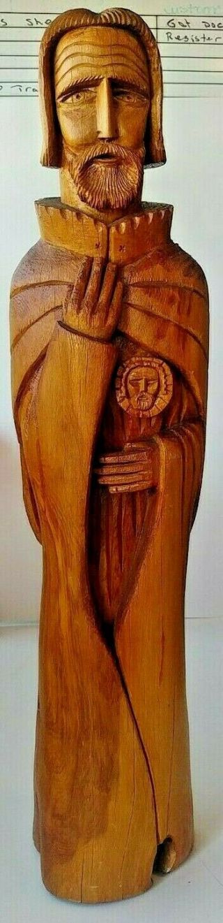 Rare Large 26” Wood Carving By Leo Salazar Santos Taos Mexico Folk Art 1972