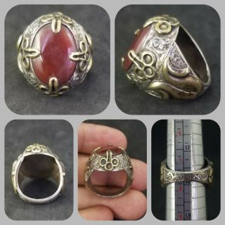 Rare And Huge Solid Silver Ring With Old Carnelian Stone Ring