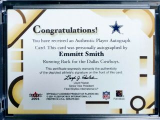2001 FLEER GREATS OF THE GAME EMMITT SMITH AUTO AUTOGRAPH RARE SSP 4