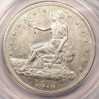 1876 - Cc Trade Silver Dollar T$1 - Anacs Au55 Details - Rare Carson City Coin