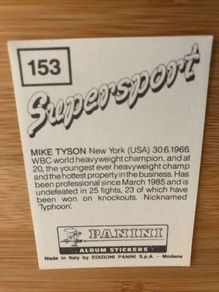RARE - Mike Tyson Rookie Sticker - Panini Supersport 1986/87 UK 6
