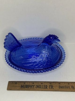 Authentic Indiana Glass Hen on Nest - Cobalt Blue Chicken Rare 2