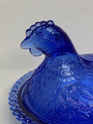 Authentic Indiana Glass Hen on Nest - Cobalt Blue Chicken Rare 3