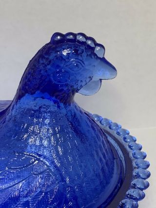 Authentic Indiana Glass Hen on Nest - Cobalt Blue Chicken Rare 4