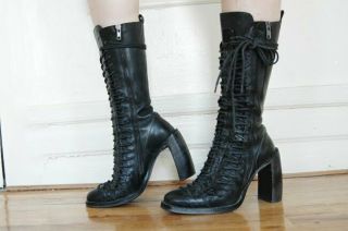 Rare Ann Demeulemeester Black Calf Triple Lace Talon Heel Boots Size 39 Us 9