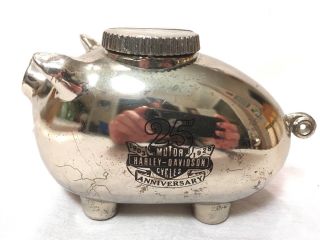 Very Rare Harley Davidson 25th Anniversary Silver Hog Piggy Bank Limited Edition