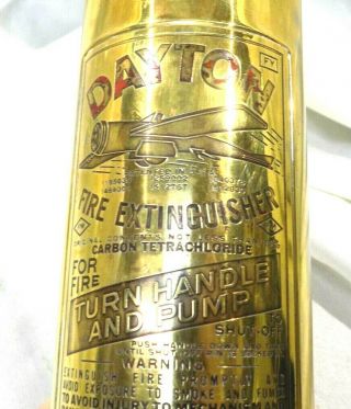 Antique/vintage Rare Dayton Brass Fire Extinguisher W/plane Graphics - Empty - Htf