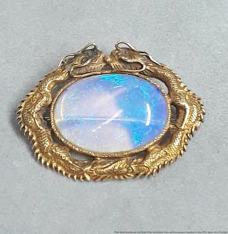 Rare Huge Colorful 100 Year Old 9.  9ct Australian Jelly Opal 18k Gold Chinese Pin