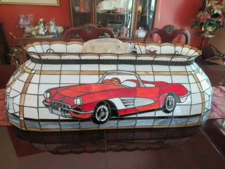 Rare 1959 Classic Corvette Stained Glass Pool Table Hanging Light Bar Ooak