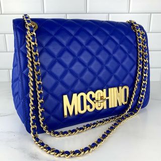 Rare Moschino Couture Jeremy Scott Large Blue Quilted Crossbody Shoulder Bag