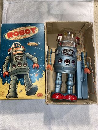 Tin Toy Door Robot Alps Electric Remote Control W/original Box Mega Rare