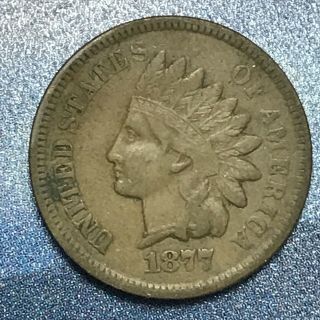1877 Rare Indian Head Penny 1 Cent Vf,  Brown