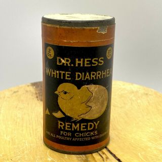 Antique Rare Dr.  Hess White Diarrhea Remedy For Chicks Advertising Tin Litho