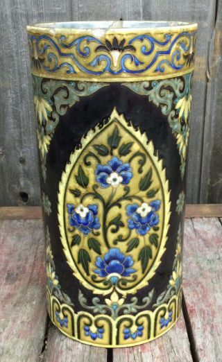 Rare Antique Theodore Deck French Ceramic Porcelain Umbrella Stand Floral Design