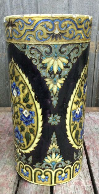 RARE Antique Theodore DECK French Ceramic Porcelain Umbrella Stand Floral Design 2