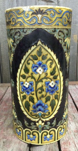 RARE Antique Theodore DECK French Ceramic Porcelain Umbrella Stand Floral Design 3