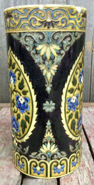 RARE Antique Theodore DECK French Ceramic Porcelain Umbrella Stand Floral Design 4
