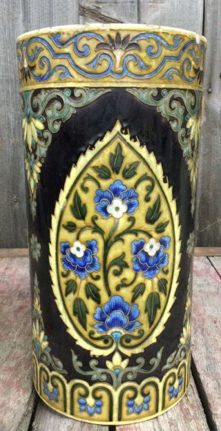RARE Antique Theodore DECK French Ceramic Porcelain Umbrella Stand Floral Design 5