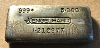 Rare Engelhard 5 Oz 999,  Poured Silver Bar - Serial 1 - 212977,  7th Series