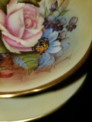 SPECTACULAR - RARE Aynsley Cabbage Rose Teacup and Saucer Signed J A Bailey - GOLD 2