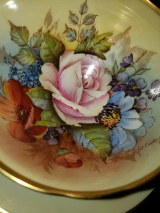 SPECTACULAR - RARE Aynsley Cabbage Rose Teacup and Saucer Signed J A Bailey - GOLD 3