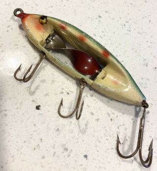 Scarce Immell Bait Co Chippewa Fishing Lure Rare Wood Lure Fancyback Spotted 3