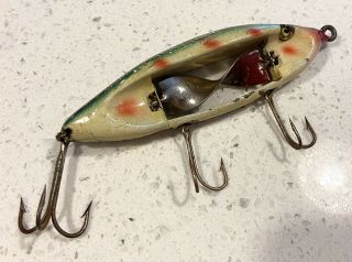Scarce Immell Bait Co Chippewa Fishing Lure Rare Wood Lure Fancyback Spotted 6
