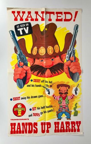 Rare Vintage 1964 Transogram Hands Up Harry Toy Store Display Advertising Poster