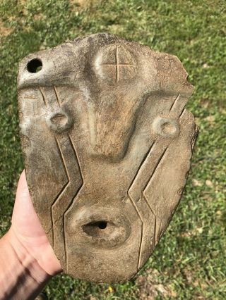 Rare Native American Artifact Engraved Weeping Eye Stone Mask With