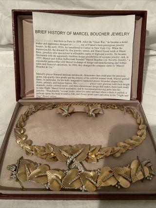 Rare Vintage Marcel Boucher Necklace Earrings And Bracelet Set Art Deco