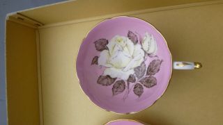 RARE PARAGON PINK WHITE CABBAGE ROSE TEA CUP & SAUCER a277 Rare set China 4