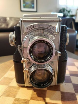 Rare Contaflex Tlr 35mm Zeiss Ikon Camera Leather Case,  Sonnar F=5cm Lens 2/50mm