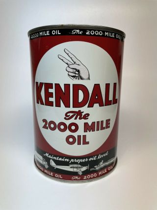 Vintage Kendall Motor Oil Can The 2000 Mile Oil Graphic Full Rare Gas Hot Rod