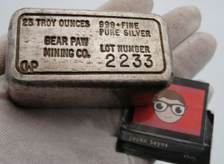 Bear Paw Mining Montana Vintage Hand Poured 25 Oz.  999 Silver Bar Ultra Rare