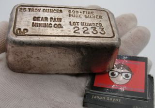 Bear Paw Mining Montana Vintage Hand Poured 25 oz.  999 Silver Bar Ultra Rare 3