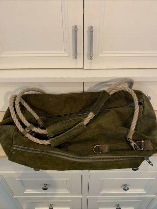 Rare Vintage 70’s Hartman Green Suede Nautical Duffel Backpack W/ Rope Handles